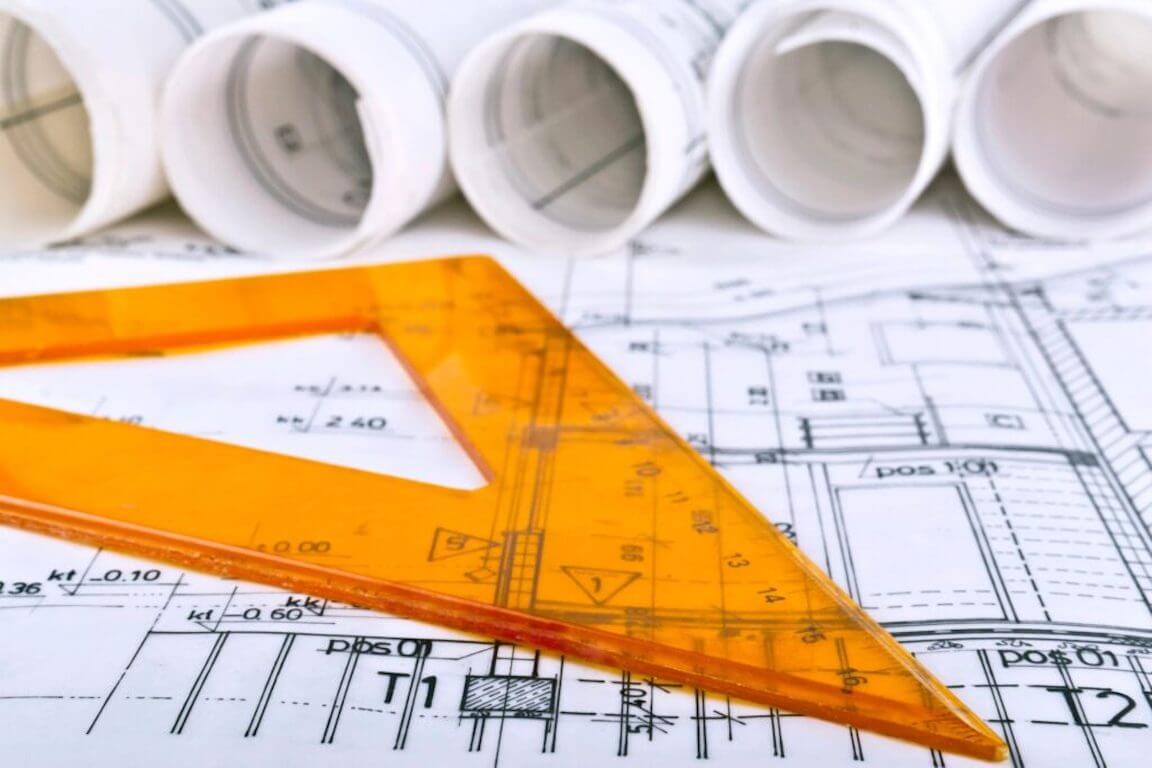 plans-equerre Plan pour construction d'un bâtiment et équerre